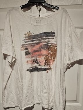 Catherines White Slub Knit Crew Neck Tee